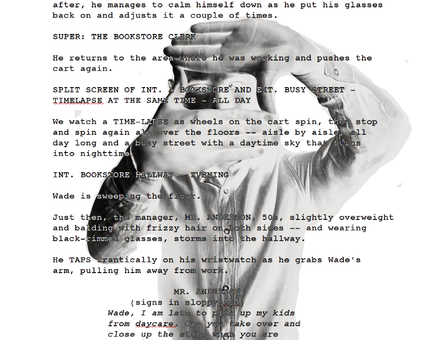 David Daniel Campbell - Screenwriter, with screenplay pages overlaid